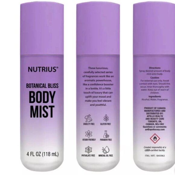 Nutrius Body Mist, 4 fl oz, 3-pack - New open box - Picture 2 of 6